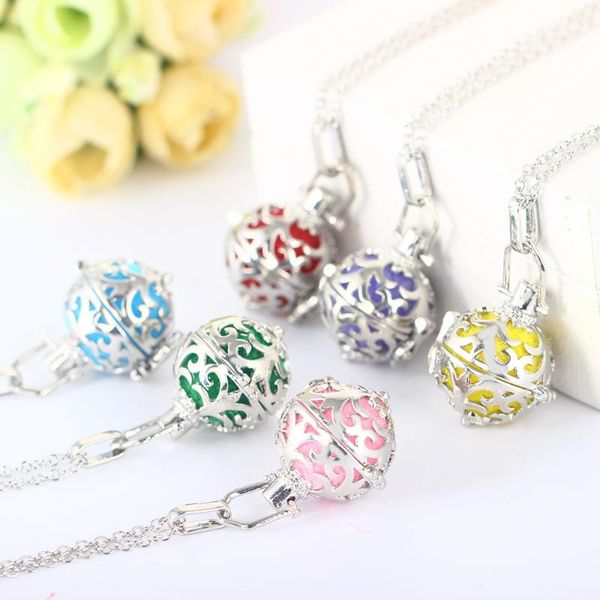 

pendant necklaces 10pcs hollow cage filigree ball box diffuser necklace locket pendants for diy perfume essential oil jewelry findings, Silver