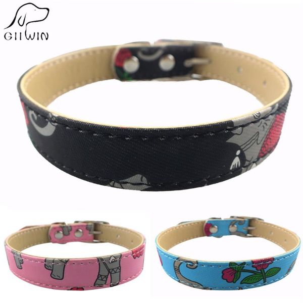 

[giiwin] pet cat collar products for small dogs chihuahua basic dog-collar luminous leash solid black adjustable jw0043 dog collars & leashe