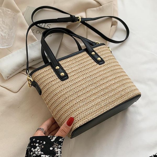 

evening bags hand-woven women's shoulder crossbody handbag bohemian 2021 straw beach tote bag travel shopper weaving shopping