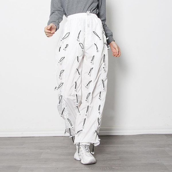 

women's pants & capris fashion brand 2021 spring elegant street style heavy industry functional drawstring straight casual for women, Black;white