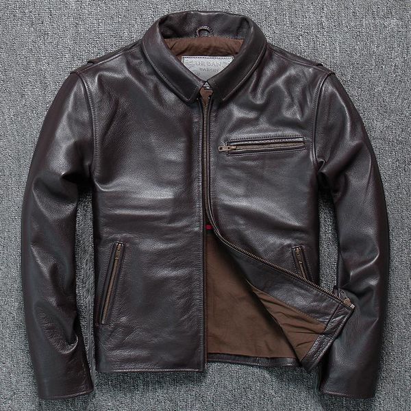 

men's leather & faux soft cowhide brand 2021 designer genuine jacket male motorcycle vinatge business zipper coat, Black
