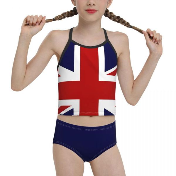 

women's swimwear 2021 patriotic flag swimming suit for junior high school girl print union jack of the uk biquini children, White;black