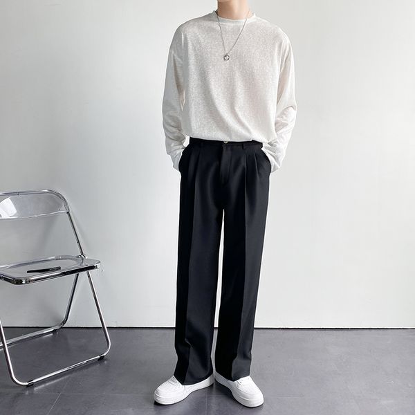 

men's t-shirts cotton o-neck solid color t-shirt korean fashion loose casual harajuku streetwear long-sleeved o690, White;black