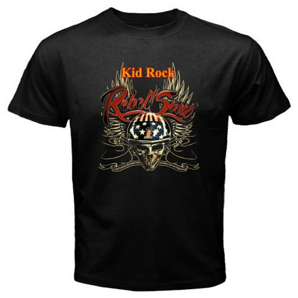 

new kid rock rebel soul logo men's black t-shirt size s to 3xl, White;black