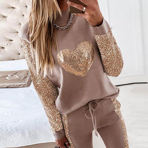 

women's two piece pants elegant women love sequin sweatsuit spring autumn half high collar tracksuit suits ladies and pant set sweatshi, White