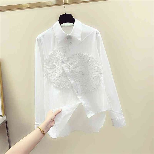 

luxury beading irregular shirt korean style summer women's casual blouse shirts a2614 210519, White
