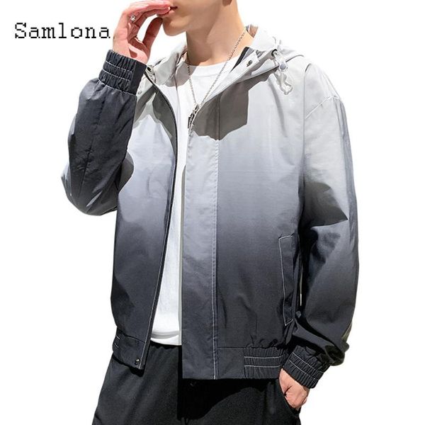 

men's jackets samlona 2021 mens lightweight fashion hooded outerwear autumn kpop young coats long sleeve gradient men clothing, Black;brown