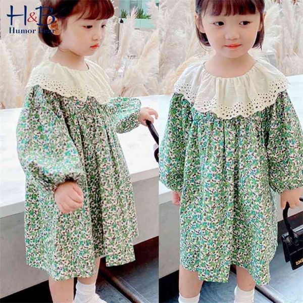 

girls dress spring long sleeve floarl printed lace patchwork pricess party toddler kids clothes 210611, Red;yellow