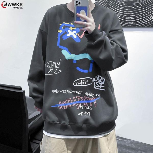 

crewneck sweatshirt men 2021 spring funny graffiti oversized japanese streetwear fashion hoodie sweatshirts hoodies men's &, Black