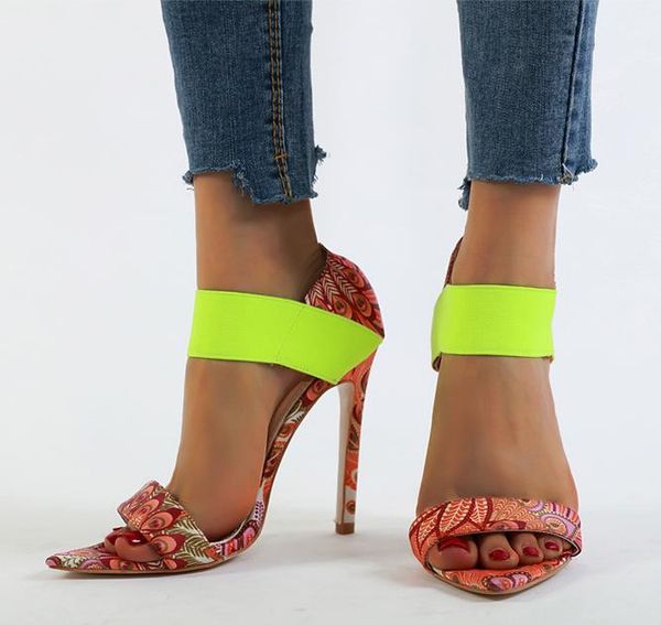 

casual shoes plus size 35 to 40 41 42 elastic strap patchwork phoenix printed designer high heels blue orange summer, Black