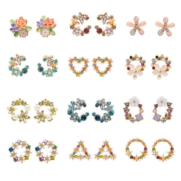 

earrings simple small flower pearl color wreath butterfly