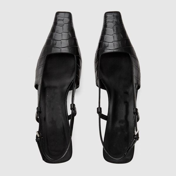 

ladies crocodile print low heel sandals, Black