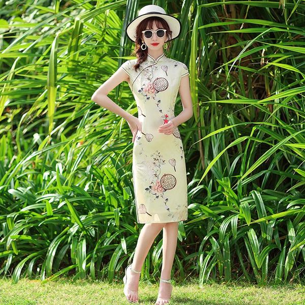 

classic women mandarin collar cheongsam oriental dresses chinese elegant short sleeve qipao evening party gown ethnic clothing, Red
