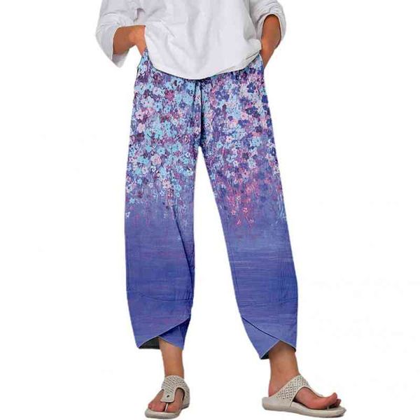 

comfy fashion flower print loose casual pants skin-friendly harem pants pocket streetwear, Black;white
