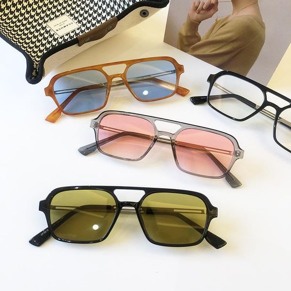

sunglasses retro double bridges women 2021 fashion pink gradient eyewear trending hollow orange blue sun glasses men shades, White;black