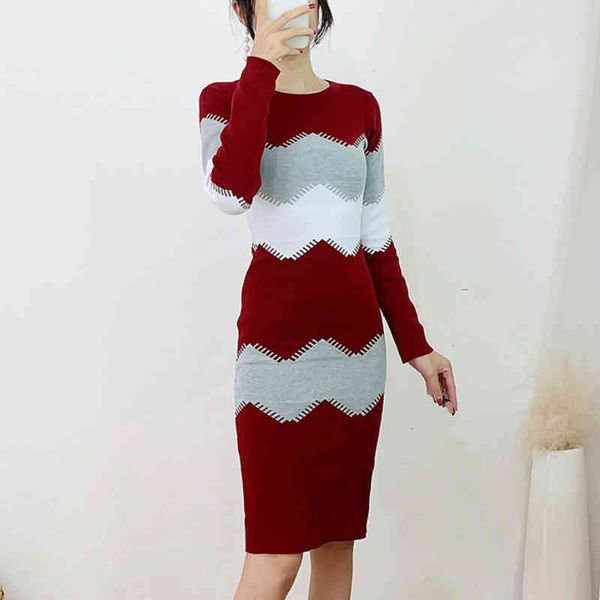 

casual dresses fall/winter ladies bottom knitted slim o-neck stretch empire knee-length sheath women stripes noble 0k8j, Black;gray