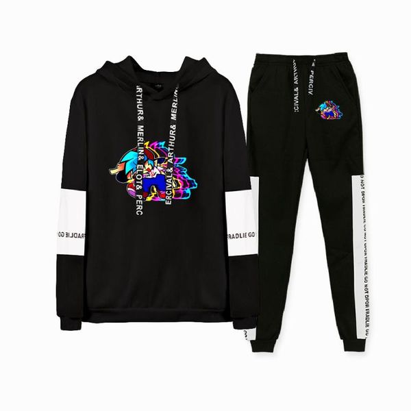 

men's hoodies & sweatshirts friday night funkin paint fall suit hip hop patchwork sweatshirt ankle banded pant two piece set punk style, Black