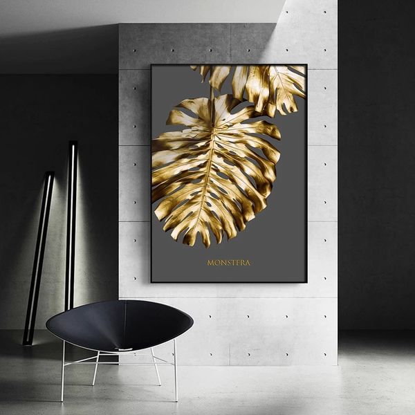 

unframed painting golden plant leaves and flowers modern home decoration art poster