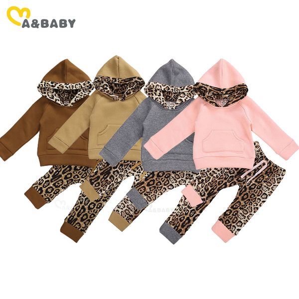 0-24m outono inverno toddler criança infantil menino menino leopardo roupas conjunto quente capuz tops calças roupas 210515