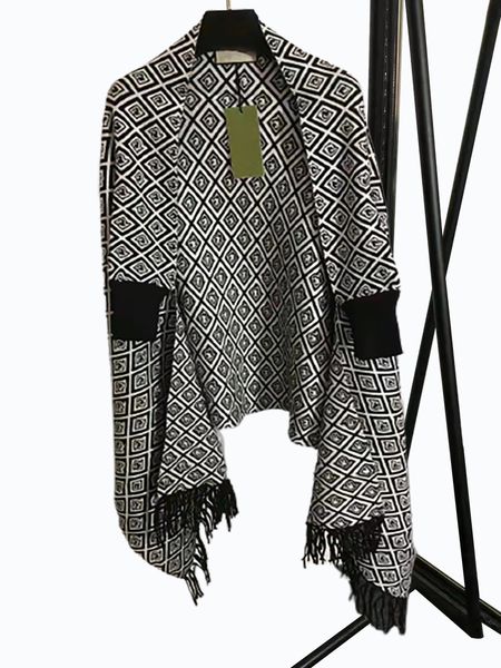 

winterwomen's knitted hooded cape shawl autumn and winter fashion classic loose sweater luxurydesigner jacket clothing, Black