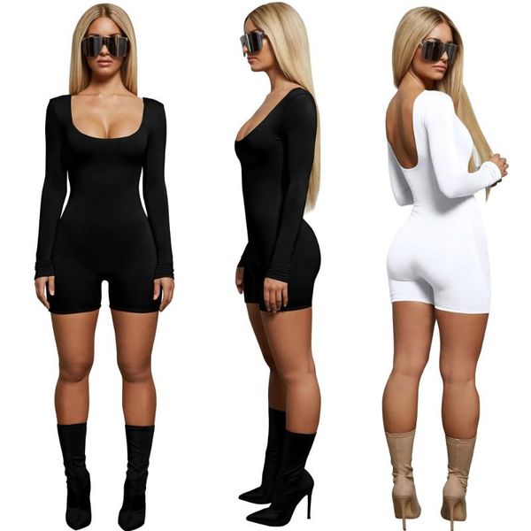 

women's jumpsuits & rompers solid color wild open back slim bodysuits, Black;white