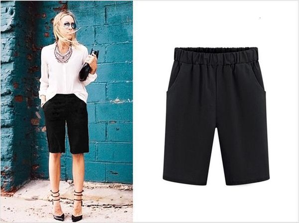 

summer fashion loose wide leg womens shorts long casual plus size m 6xl, White;black