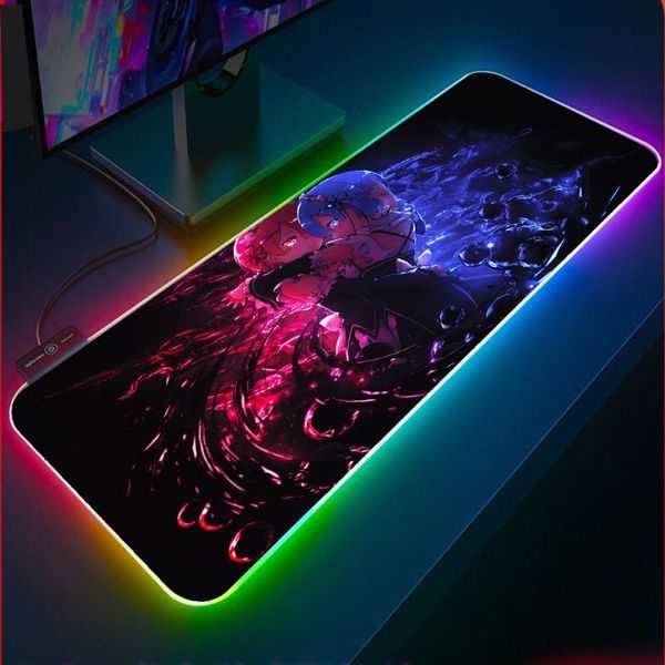 

mouse pads & wrist rests re zero gaming computer mousepad rgb large anime pad gamer xxl carpet big mausepad led pc desk play mat with backli