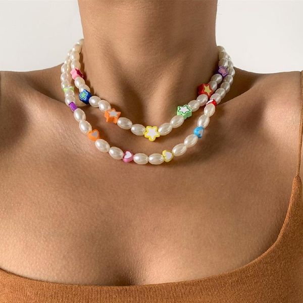 

chokers simple amour letter necklace for female y2k trendy boho imitation pearls beaded choker statement jewelry gift 2021, Golden;silver