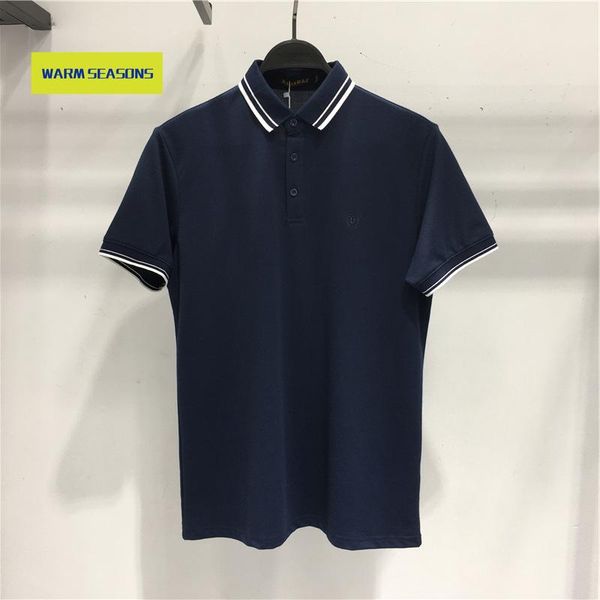 

men's polos 2021 summer clothing business casual jade silk navy blue simple lapel shirt, White;black