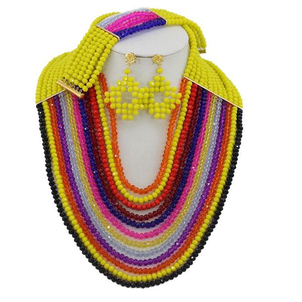 

earrings & necklace rainbow african beads women jewelry set crystal strand bracelet wedding handmade hxo2102, Silver