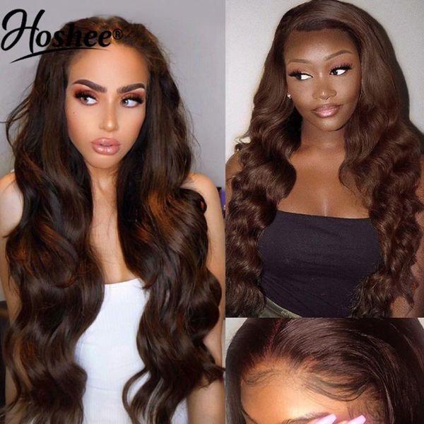 

lace wigs 180% brown human hair straight #2 colored front for black women pre plucked brazilian remy wig, Black;brown