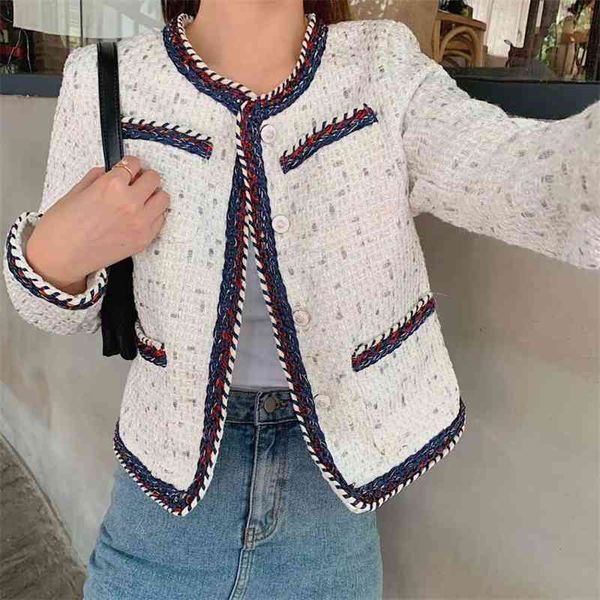 

fashion designer autumn women tweed woolen jacket coat single-breasted long sleeves vintage loose 210520, Black;brown
