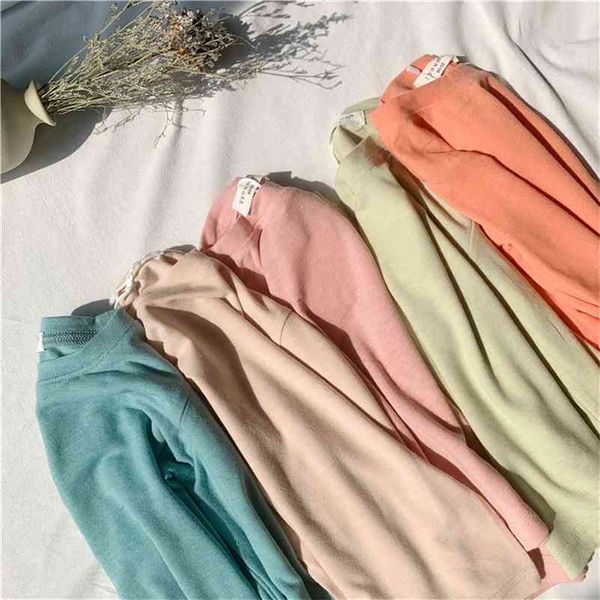 

spring autumn boys girls pure cotton 5 colors long sleeve tees kids children candy color soft t shirts base 210708, Blue