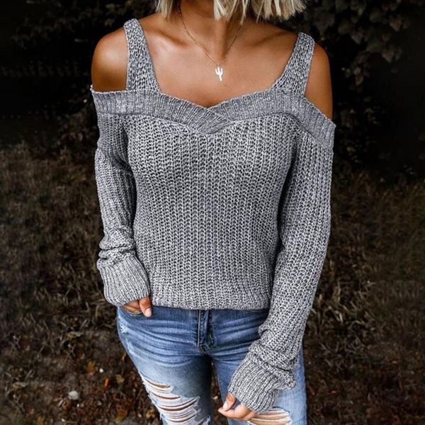 

women's sweaters 2021 womail womens long sleeve knitted sweater off shoulder pullovers female loose warm, White;black