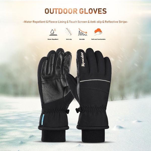 

winter warm gloves fleece waterproof windproof touchscreen anti-slip reflective stripe sports cycling skiing outdoor work, Black
