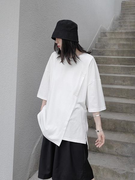 

women's t-shirt superaen 2021 japanese asymmetric irregular summer design fashion loose short sleeve clothes women, White