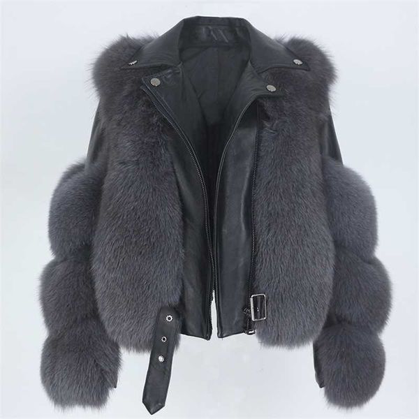 MENINA BONITA Cappotto di pelliccia reale Gilet Giacca invernale Donna Pelliccia di volpe naturale Capispalla in vera pelle Staccabile Streetwear Locomotiva 210927