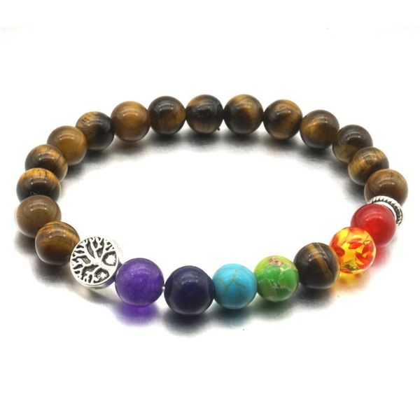 

beaded, strands tree of life 8mm seven chakras natural stone beads beaded bracelets men women elastic friendship bracelet prayer strand jewe, Black