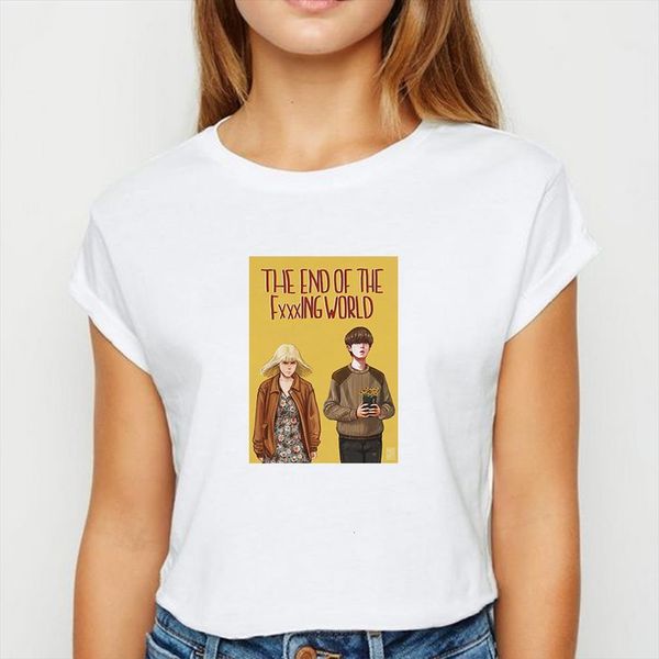 

the end of world and men t shirts womens young girls oversize spring summer harajuku avant garde yellow printing round, White;black