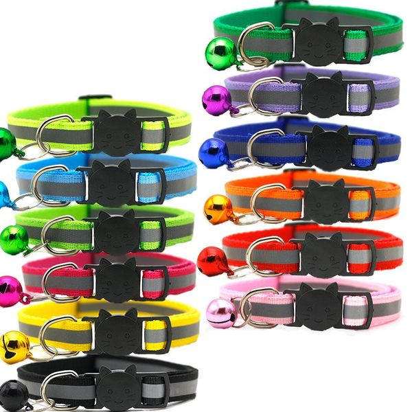 

cat collars & leads 10 colors adjustable collar reflective pet necklace harness for cats puppy small dog with bell accessories