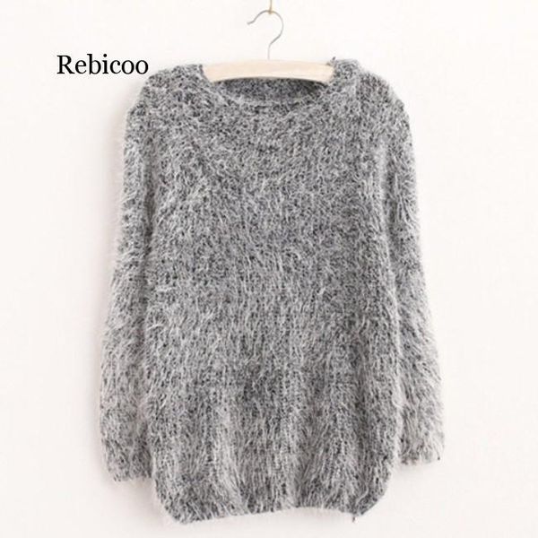 

women's sweaters women fashion autumn winter warm mohair o-neck pullover long sleeve casual loose sweater knitted, White;black