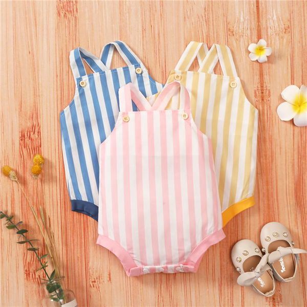 

rompers 0-18m baby suspender bodysuit classic striped print sleeveless boys playsuit 2022 summer infant girl casual jumpsuit, Blue