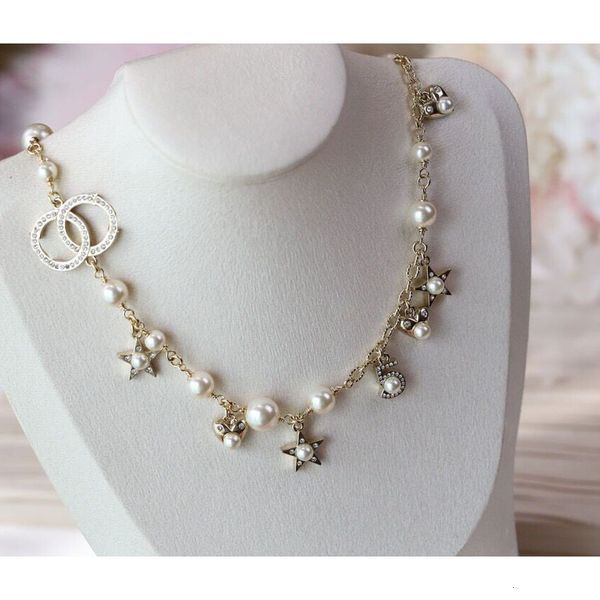 

brand necklace design necklace womensmall fragrance letter pearl inlaid with diamond star love temperament sweet versati, Silver