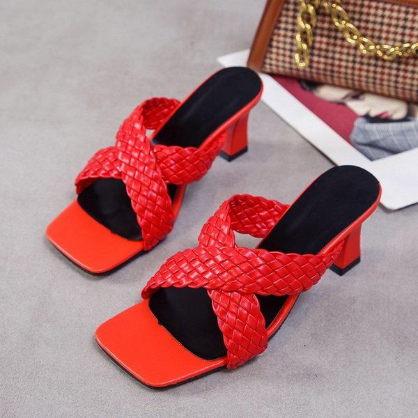

dress shoes vintage square toe slipper sandals women solid gingham high heel women's block ladies, Black