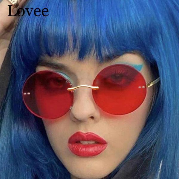 

sunglasses 2021 rimless fashion women brand design round cut trimmed lens metal red sun glasses female uv400 zonnebril dames, White;black