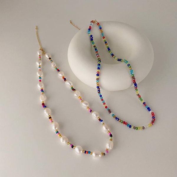 

chains color crystal necklace female korean personality simple temperament fashionable fresh water pearl neck chain clavicle, Silver