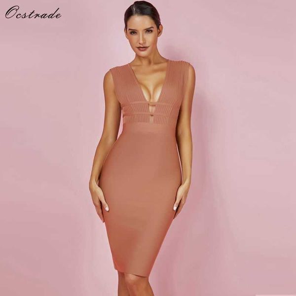 Ocstrade Summer Arrival Bandage Dress Sexy Deep v Neck Bodycon Party Cut Out Rayon Alta qualità 210527