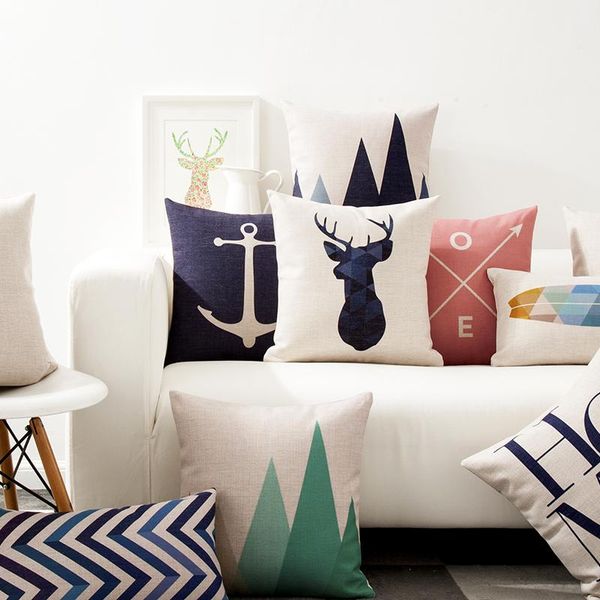 

cushion/decorative pillow nordic red blue deer cover geometric cushion home decorative pillows linen case office sofa
