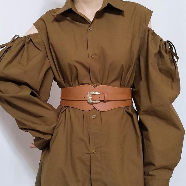 

belts fashion leather wide women solid color metal buckle waistband waist belt for coats suits sweater dress, Black;brown