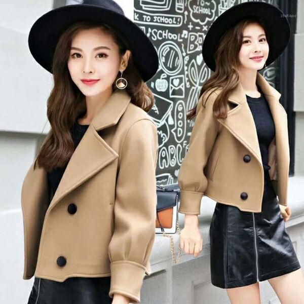 

women's wool & blends 2021 small tweed coat short korean spring and autumn loose solid color gag, Black